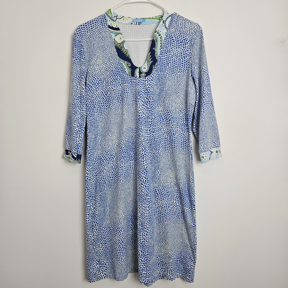 J McLaughlin Dress Womens Sz M Gisel Tunic Catalina‎ Cloth V-Neck Blue Speckle